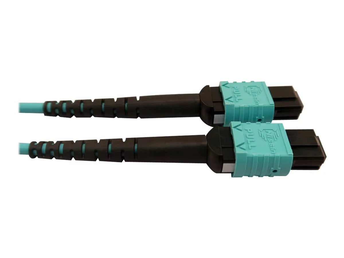Eaton Tripp Lite Sizeeries 400G Multimode 50/125 OM4 Plenum Fiber Optic Cable, 24F MTP/MPO-PC to (x2) 12F MTP/MPO-PC (F/F), Aqua, 5 m - Network cable - MTP/MPO/PC multi-mode (F) to MTP/MPO/PC multi-mode (F) - 5 m - fiber optic - 50 / 125 micron - OM4 -