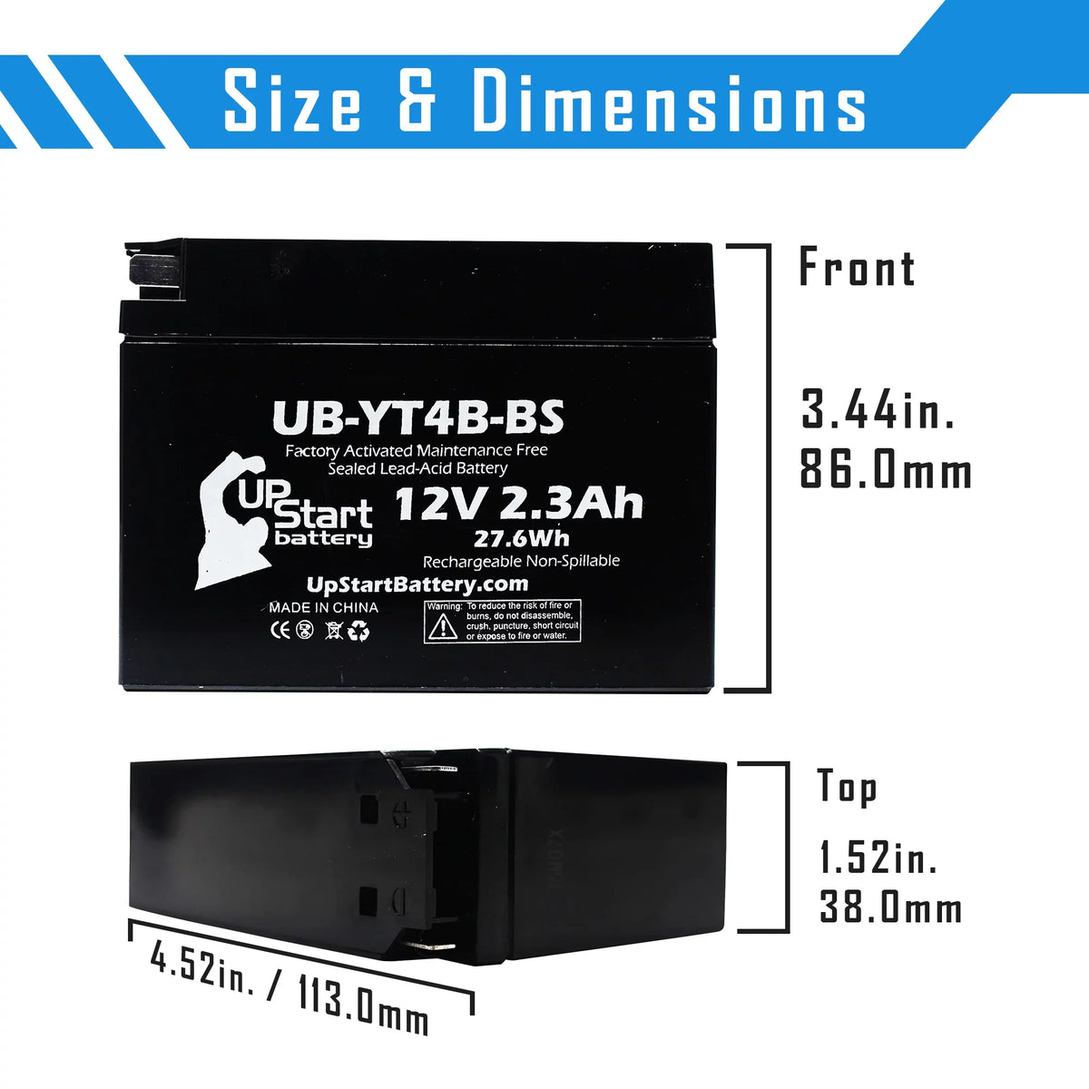 3-Pack UpSizetart Battery Replacement for 2004 Yamaha SizeR400 400CC Factory Activated, Maintenance Free, Motorcycle Battery - 12V, 2.3Ah, UB-YT4B-BSize