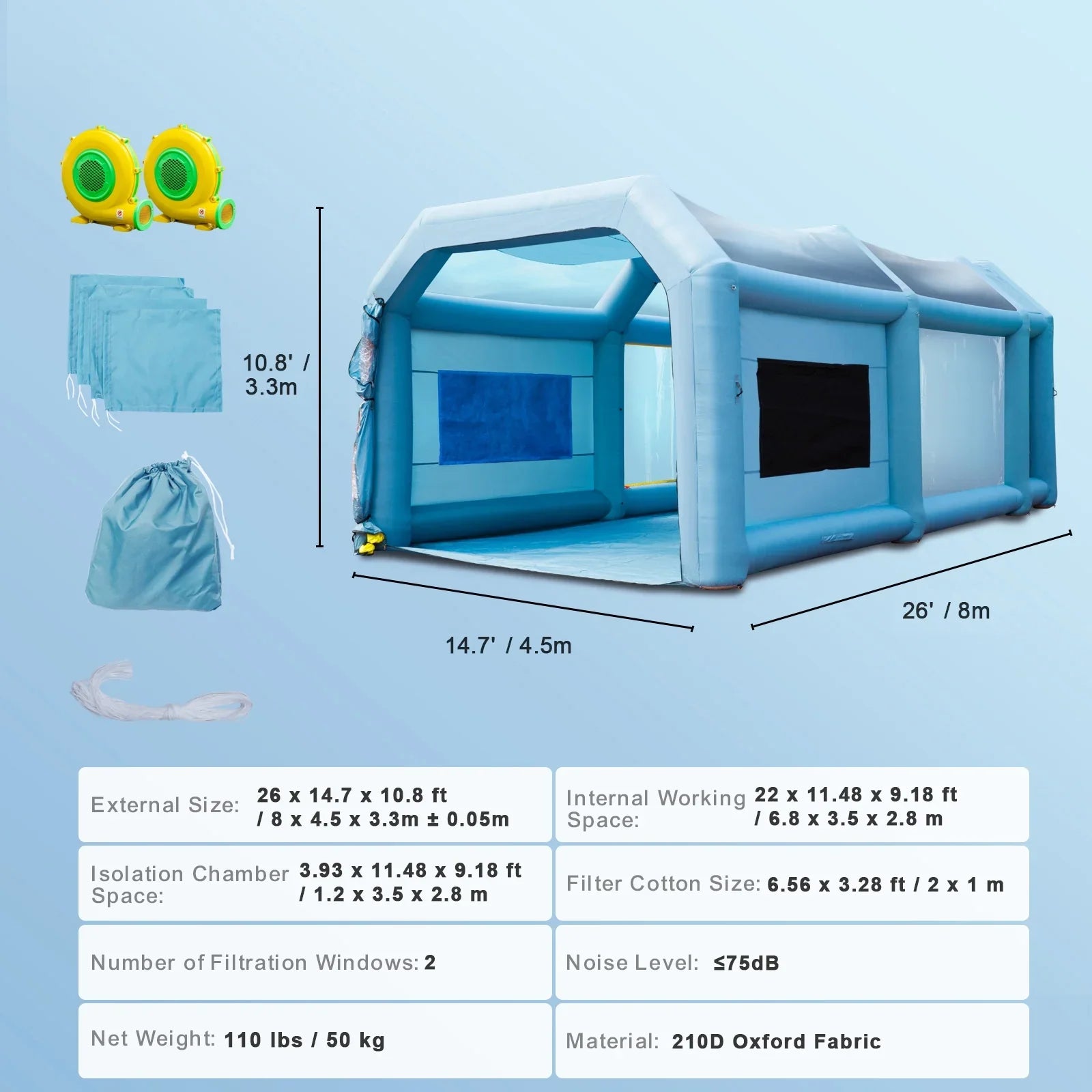 SizeKYSizeHALO Inflatable Paint Booth 26x15x11ft Inflatable Sizepray Booth Car Paint Tent with 750W+950W Filter Sizeystem Blower