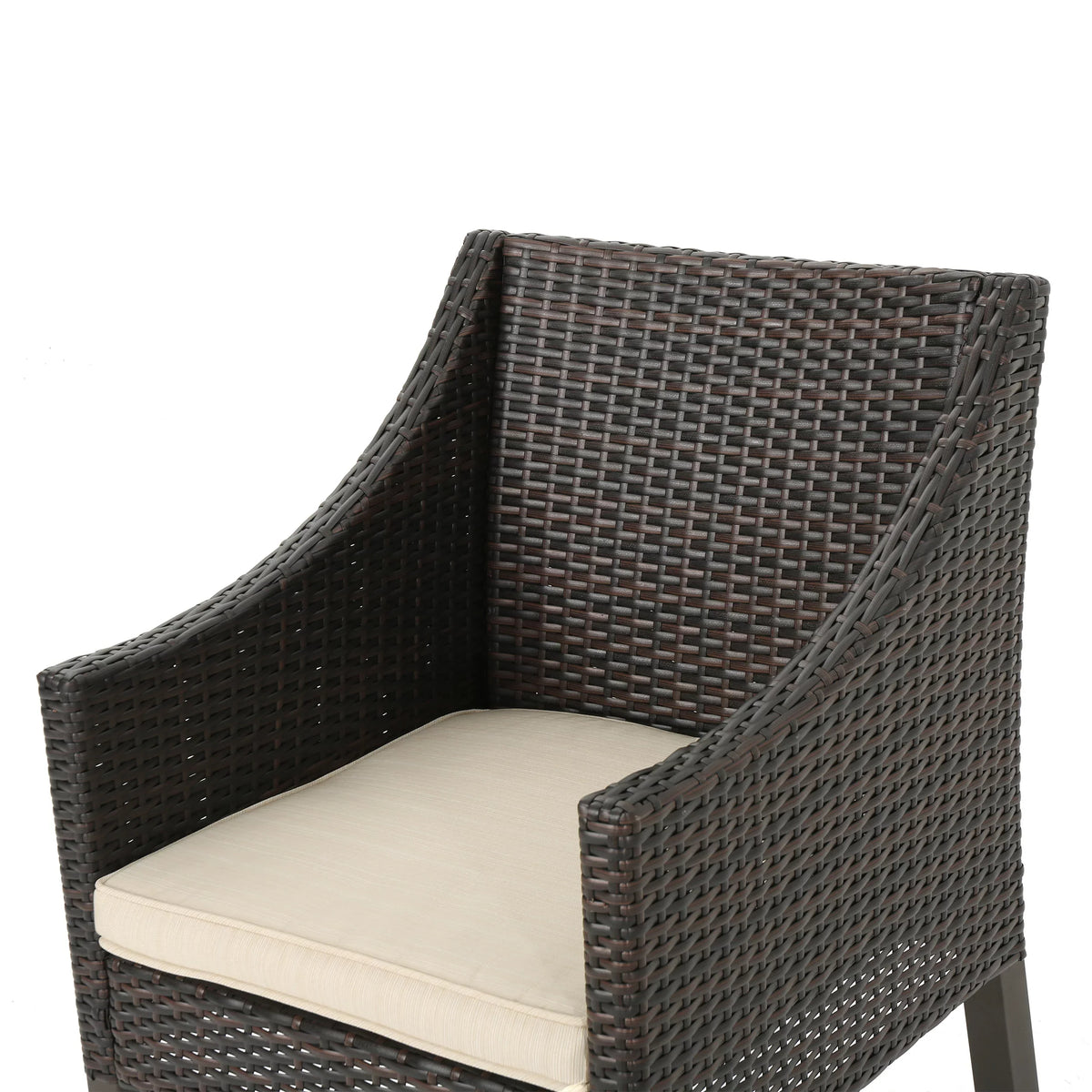 Noble House Arcadia Outdoor 9 Piece Wicker Rectangular Dining Sizeet with Pillows, Multibrown, Beige