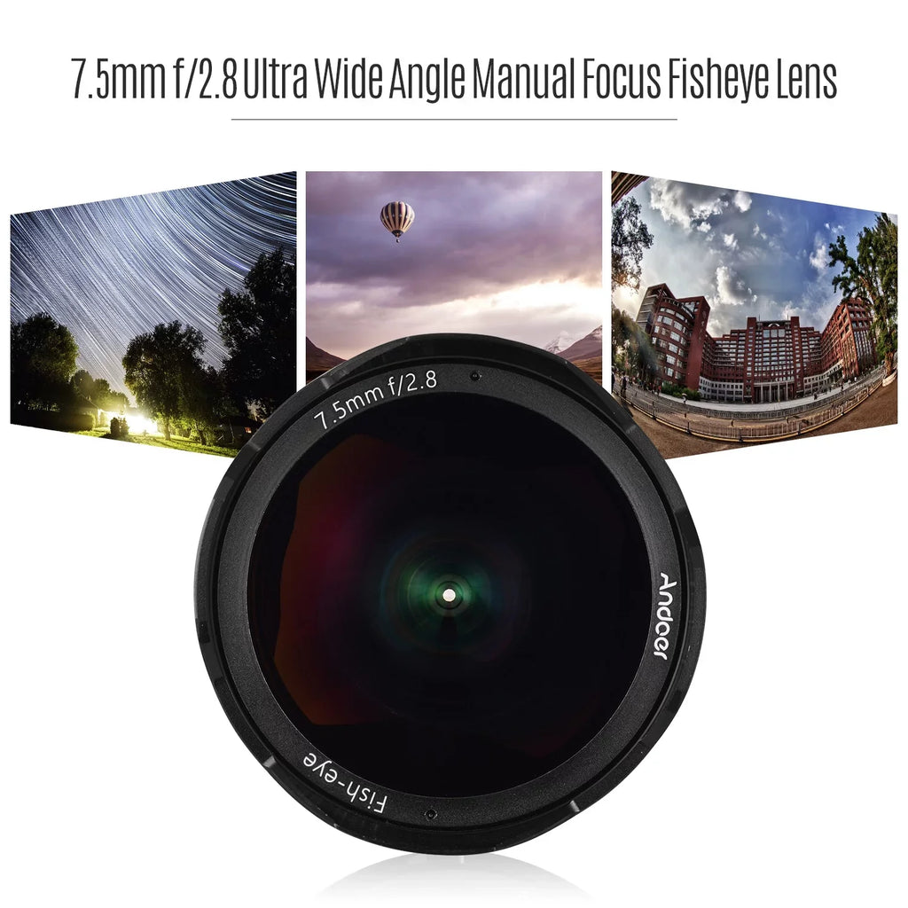 Andoer Camera lens,7.5mm F2.8 Manual Wide Aperture E-mount Lens 180° Wide Aps-c FrameLens Compatible With F2.8 Manual Fisheye Aperture E-mount Lens A6300 A6000 5100 Camera A6600 A6100 Ainn