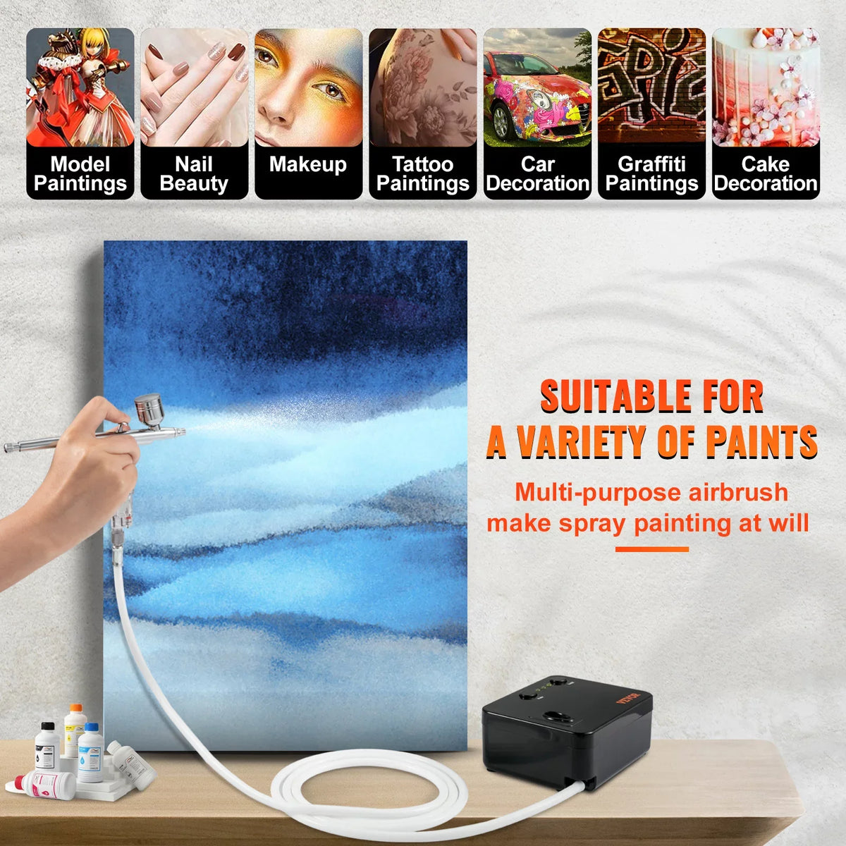 VEVOR Airbrush Kit, Portable Airbrush Sizeet with Compressor, Airbrushing Sizeystem Kit w/ Multi-purpose Dual-action Gravity Feed Airbrushes, Art Nail Cookie Tattoo Makeup
