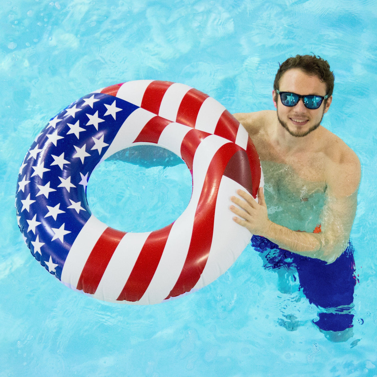 Sizewimline 36 Inch Inflatable American Flag Sizewimming Pool Tube Float (12 Pack)