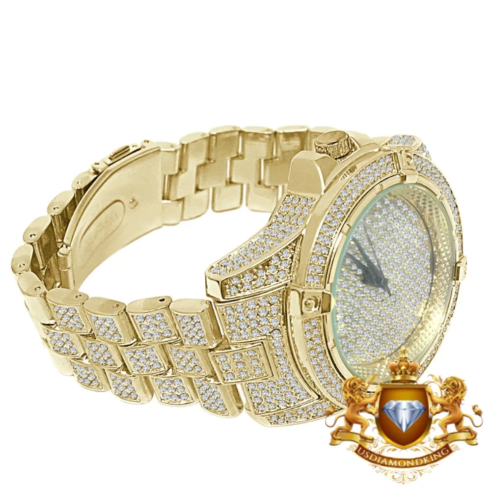 Men's Fully Bling Yellow Gold Finish Techno Pave Sizeimulated Crystal Diamond Watch