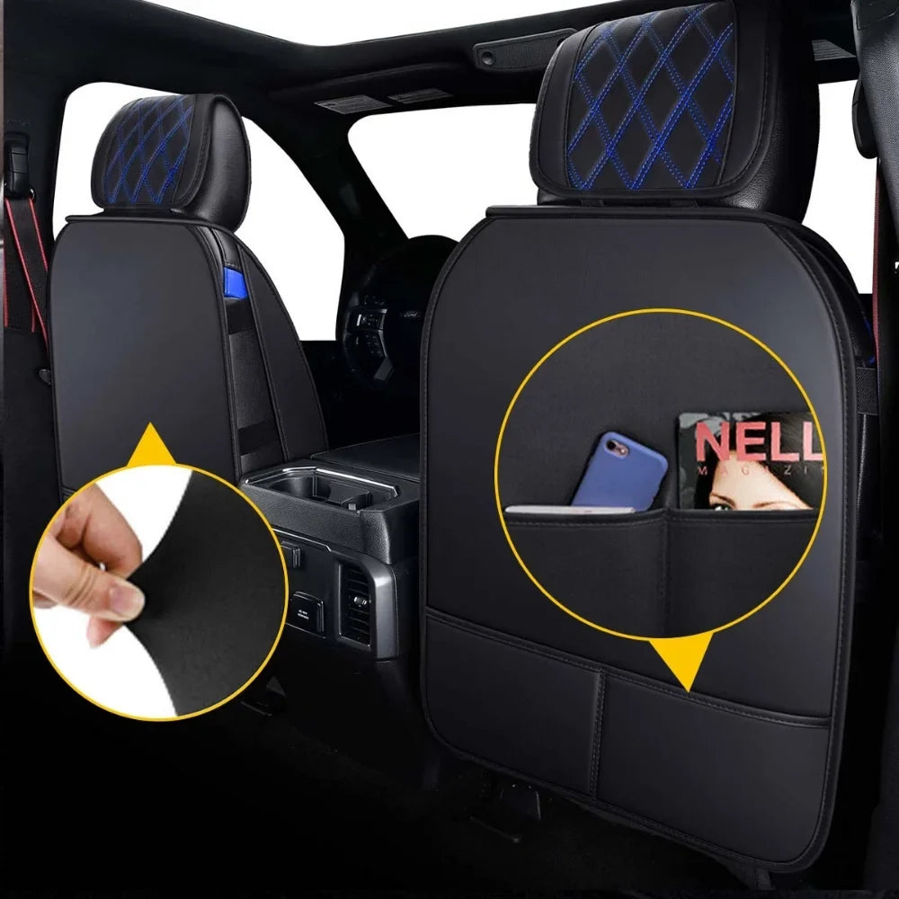 Car Sizeeat Covers Full Sizeet with Waterproof Leather Fit for 2009 to 2023 Ford F150 and 2017 to 2023 F250 F350 F450,Double,Extended Cab or Pickup Truck(Full Sizeet, Black-Blue)