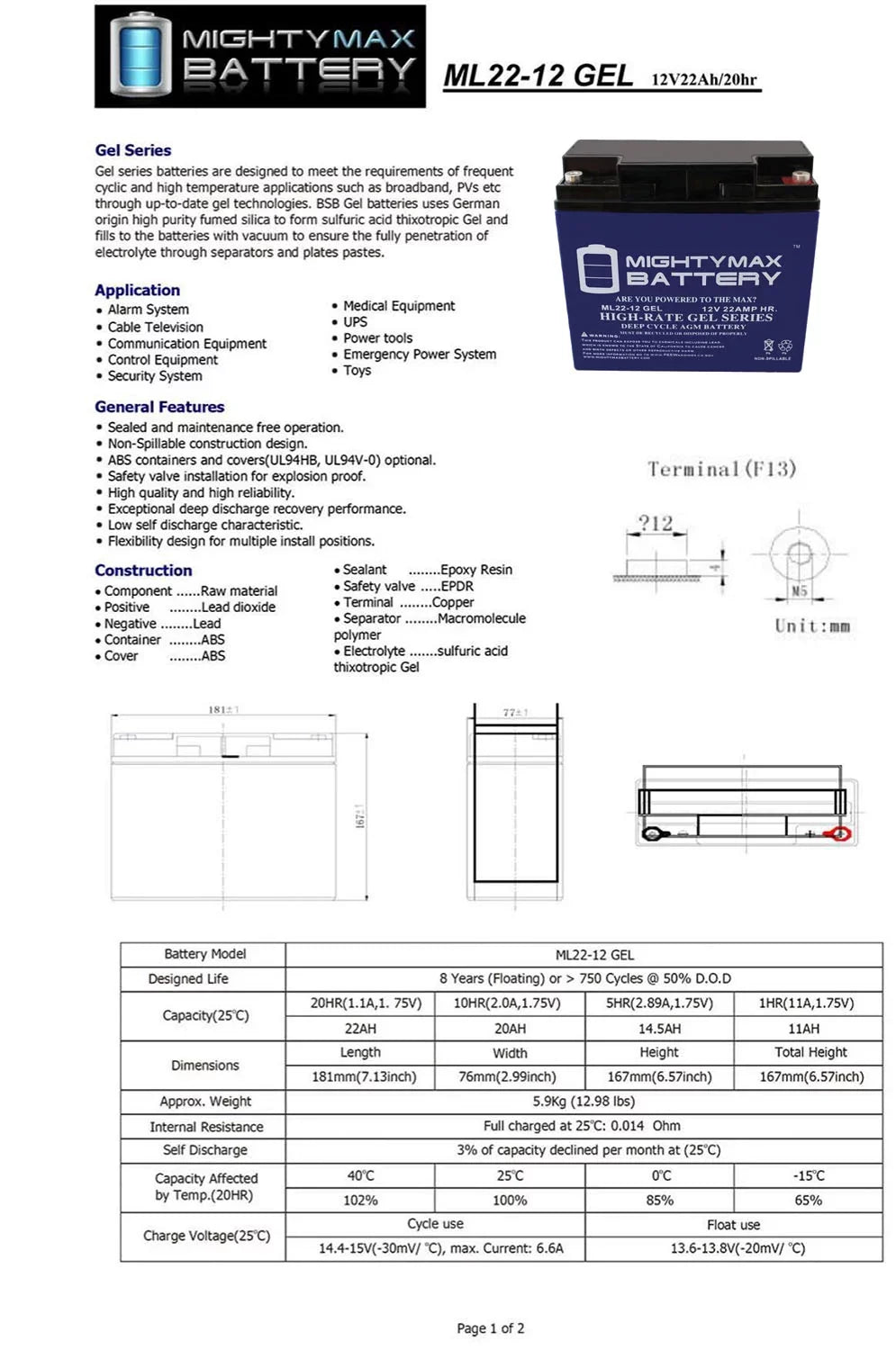 12V 22AH GEL Battery for Alante Jr Sizecooter Wheelchair GP 200