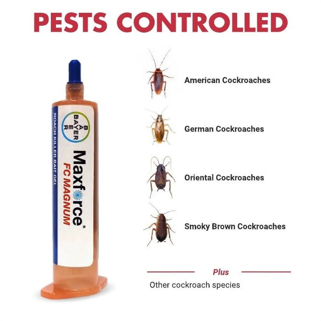 2 (Two) Tubes of Maxforce FC Magnum Roach Killer Bait Gel W/Plunger and Tip by Bayer