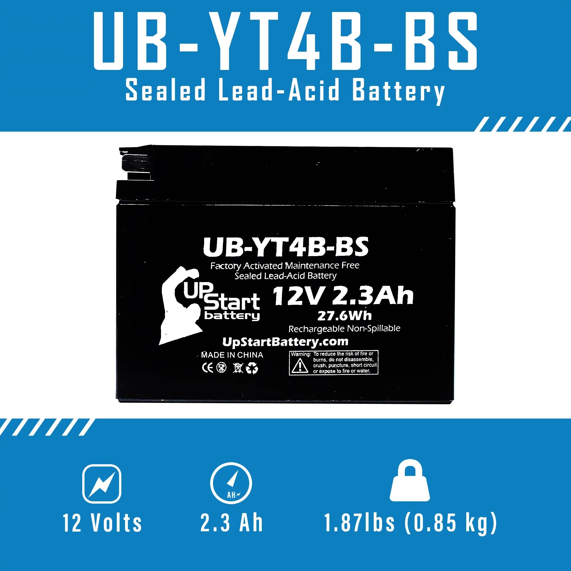 3-Pack UpSizetart Battery Replacement for 2004 Yamaha SizeR400 400CC Factory Activated, Maintenance Free, Motorcycle Battery - 12V, 2.3Ah, UB-YT4B-BSize
