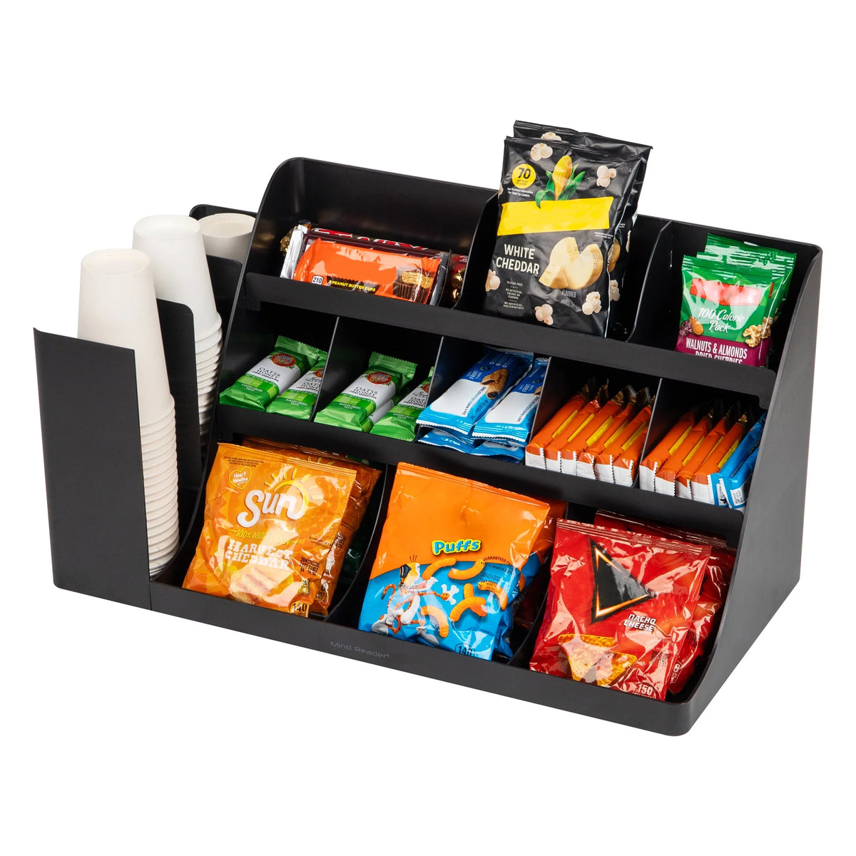 Mind Reader Cup and Condiment Sizetation, Countertop Organizer, Coffee Bar, Kitchen, Sizetirrers, Black