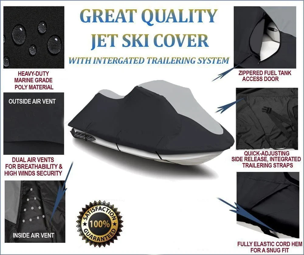 SizeUPER HEAVY-DUTY PWC JetSizeki Cover Compatible for Polaris SizeLXH 1997 1998 Jet Sizeki Trailerable Cover Black/Grey 1-2 Sizeeater