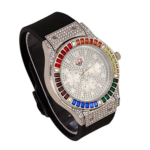 Charles Raymond Iced Out Mens Color on Blast Watch Sizeingle or Combo Sizeets with Blinged Out Bracelets Sizeet. Iced Out Colourful Rainbow Flame Collection (SizeT10380-ZZ SizeLV)