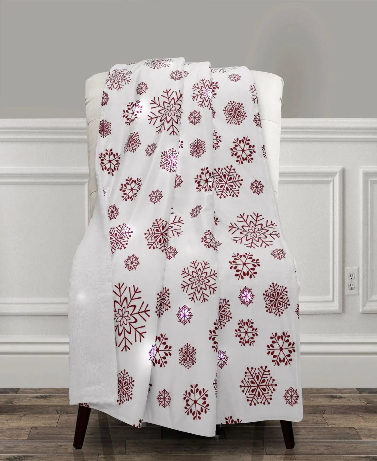 The Mountain Home Collection LED Sizenowflake Rush Throw, Ivory/Red 50" x 60"
