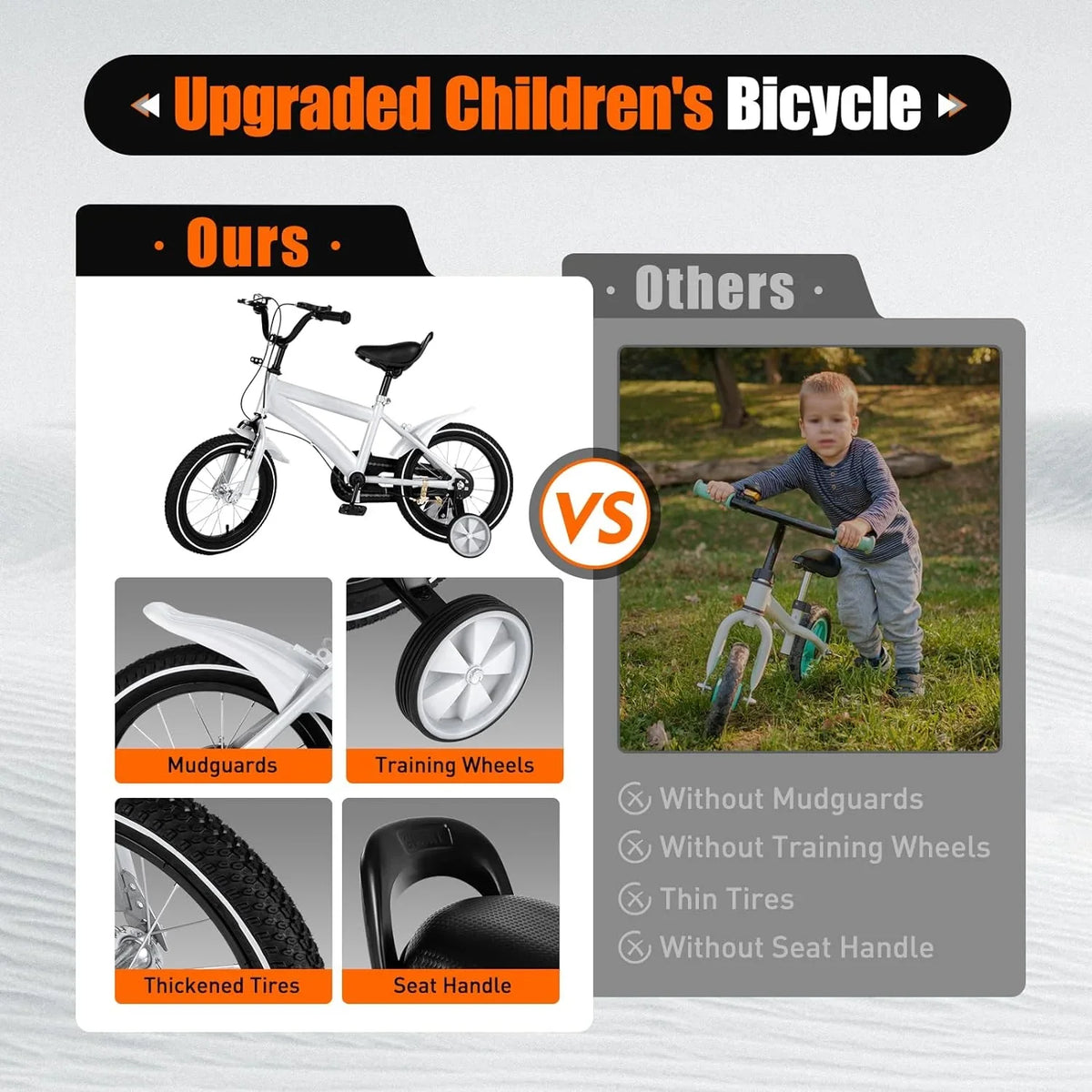 14 Inch Ivory Kids Bike Kids Mountain Bike, Bicycle for Kids 2-4, Bicycle with Training Wheels, Adjustable Height Kids Bike for Boys/Girls, Multiple Colors
