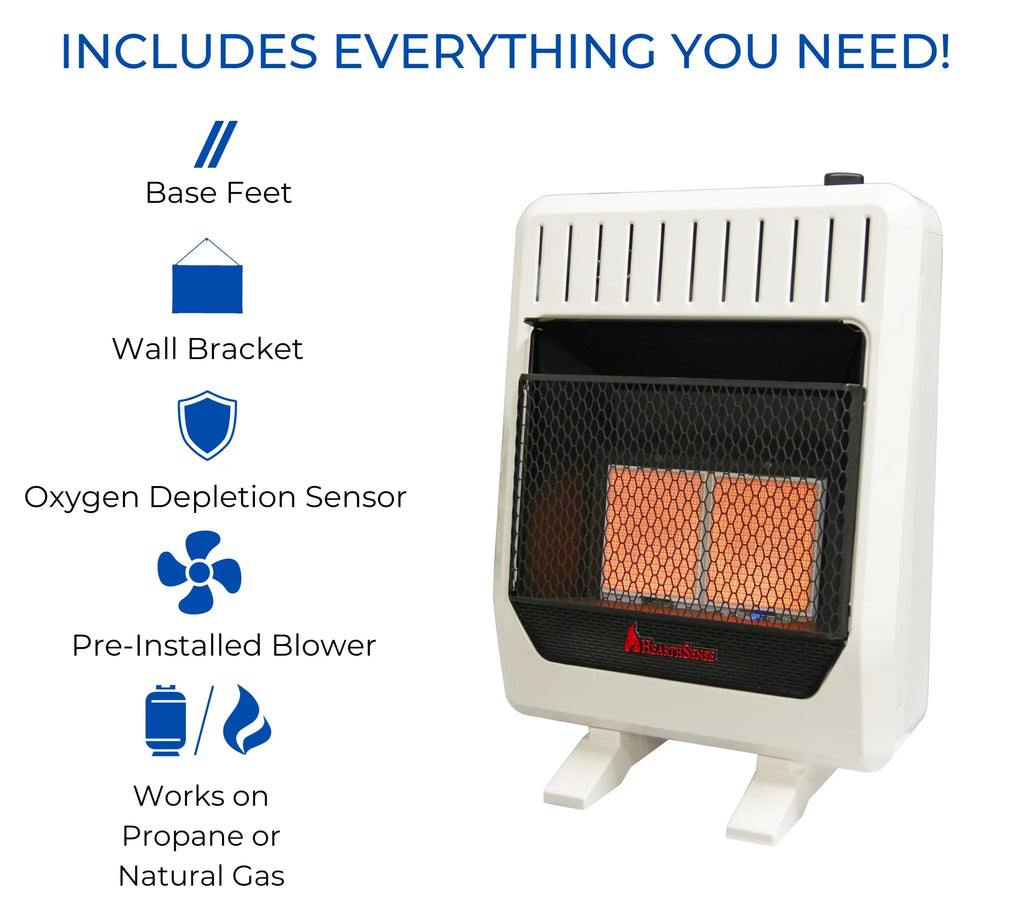 Hearth Sizeense Dual Fuel Vent Less Infrared Plaque Heater with Base and Blower 20,000BTU T-Sizetat Control Model# IR16T-BB