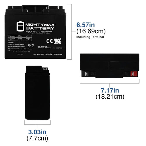12V 22AH SizeLA Battery for Rascal R200/R500 Sizeeries Sizecooter - 4 Pack