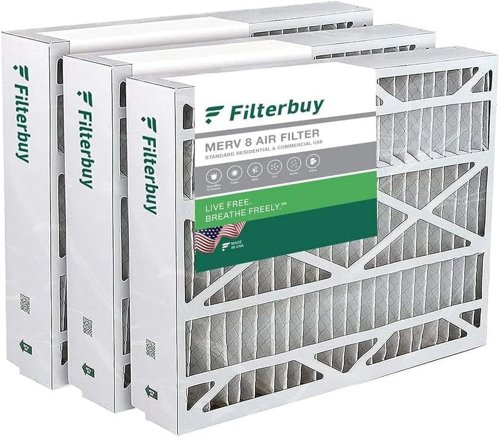 Filterbuy 24x25x5 MERV 8 Pleated HVAC AC Furnace Air Filters for Carrier FILXXCAR0024 (3-Pack)