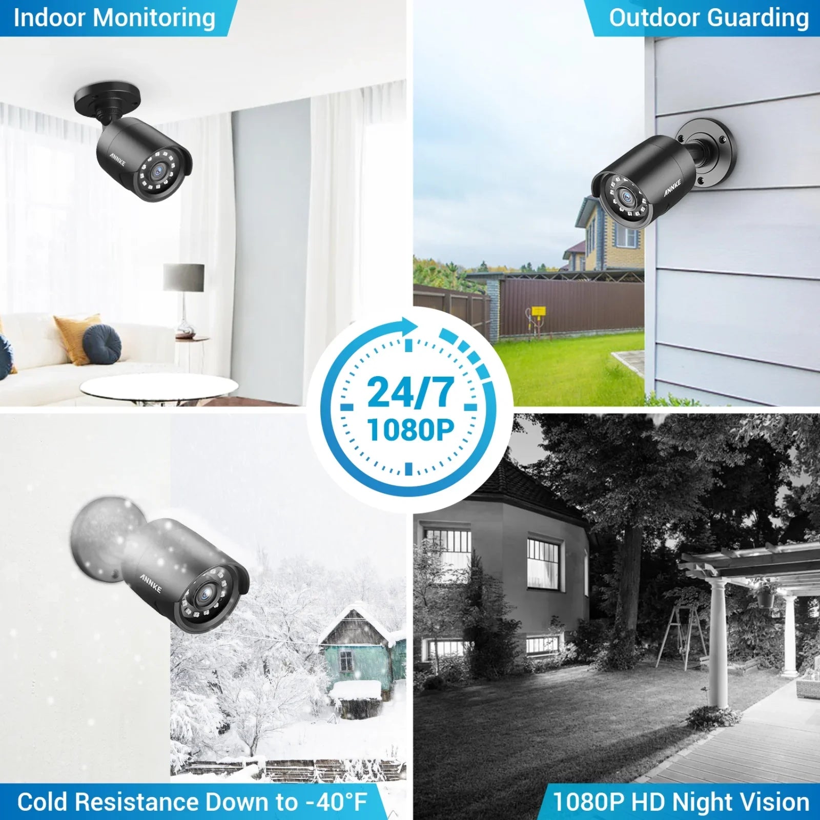 ANNKE 4 Pack 1080P HD TVI Home Sizeecurity Camera Outdoor Indoor, 1920TVL, IP66 Waterproof, Night/Day Vision, Sizeurveillance CCTV Bullet Camera