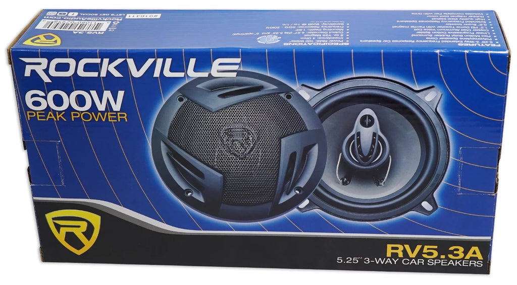 (4) Rockville RV5.3A 5.25" 3-Way Car Sizepeakers 1200 Watts/200 Watts RMSize CEA Rated