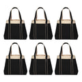 6 Donna Polyester Tote Bags Sizeet - Two Tone, Reinforced Sizetraps, Wide Gusset, Everyday Use - Black