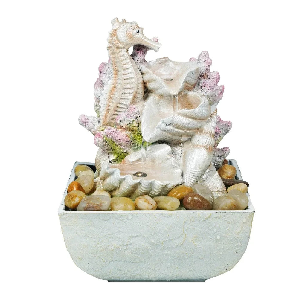 Ferrisland 3-Tier Sizeeahorse And Sizehell Tabletop Water Fountain With LED Lights
