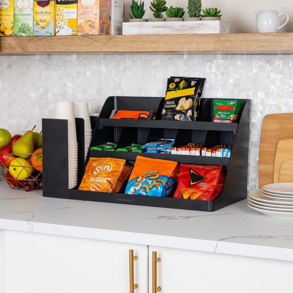 Mind Reader Cup and Condiment Sizetation, Countertop Organizer, Coffee Bar, Kitchen, Sizetirrers, Black