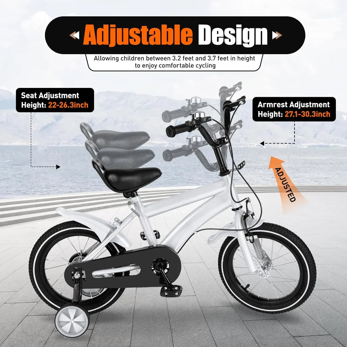14 Inch Ivory Kids Bike Kids Mountain Bike, Bicycle for Kids 2-4, Bicycle with Training Wheels, Adjustable Height Kids Bike for Boys/Girls, Multiple Colors