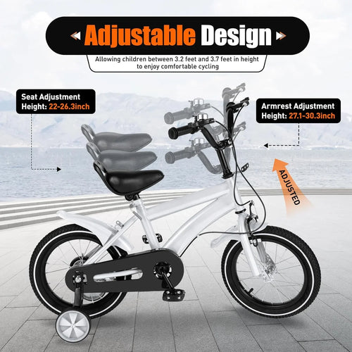 14 Inch Ivory Kids Bike Kids Mountain Bike, Bicycle for Kids 2-4, Bicycle with Training Wheels, Adjustable Height Kids Bike for Boys/Girls, Multiple Colors