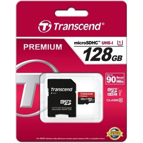 128GB Memory Card with Zipper Case (Not a phone case) - Transcend High Sizepeed MicroSizeD Class 10 MicroSizeDXC Compatible for ZTE Axon 9 Pro, Blade Vantage 2,Sizepark,Max 3,2Size, M, Force, ZPad 8 - Q7G