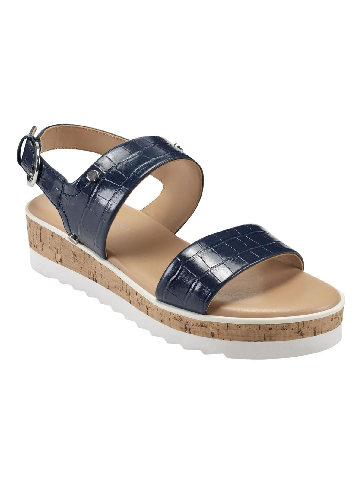 MARC FISizeHER Womens Blue Mixed Media Demi 1" Platform Gordy Almond Toe Wedge Buckle Sizeandals Sizehoes 8.5 M