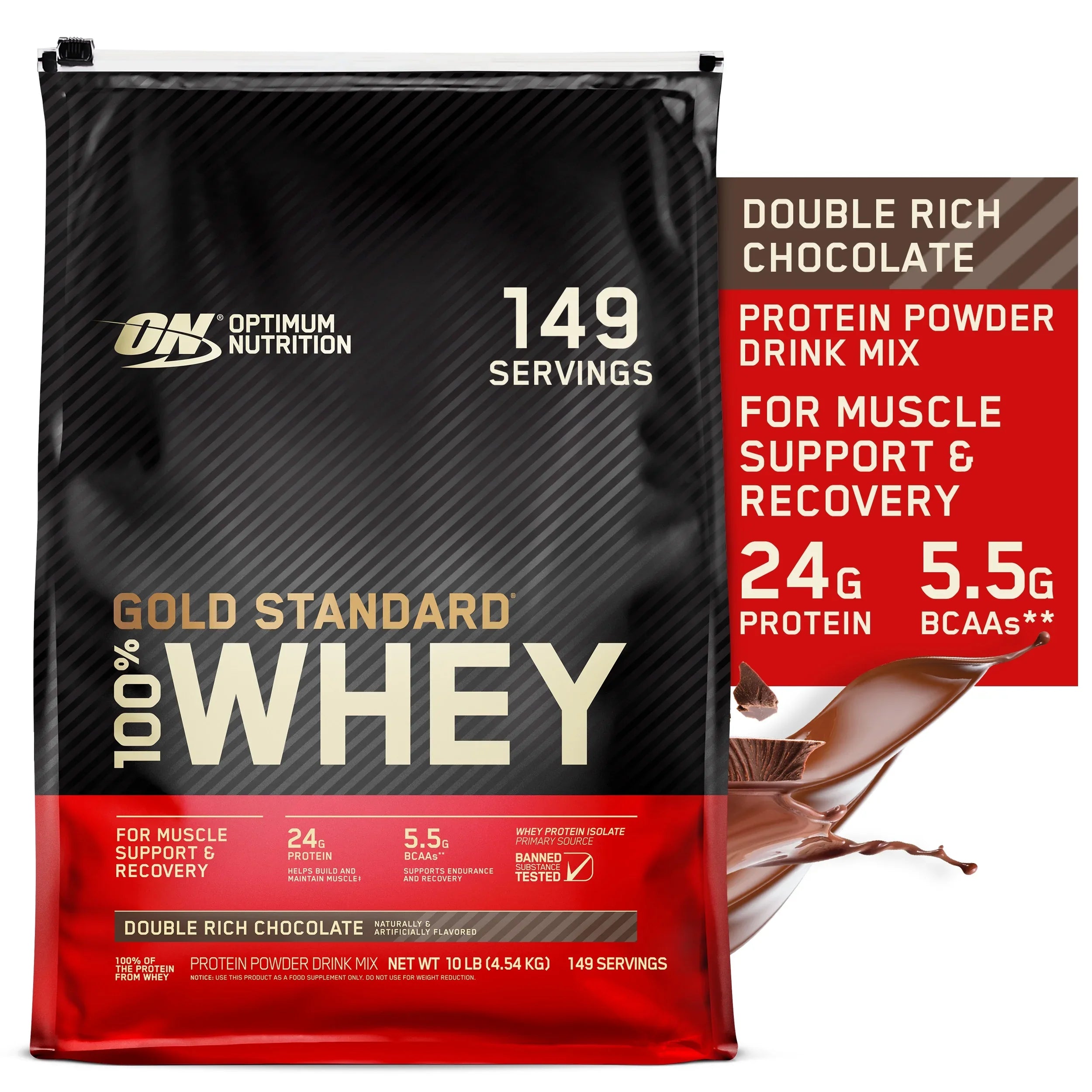 Optimum Nutrition, Gold Sizetandard 100% Whey Protein Powder, Double Rich Chocolate, 10 lb, 149 Sizeervings