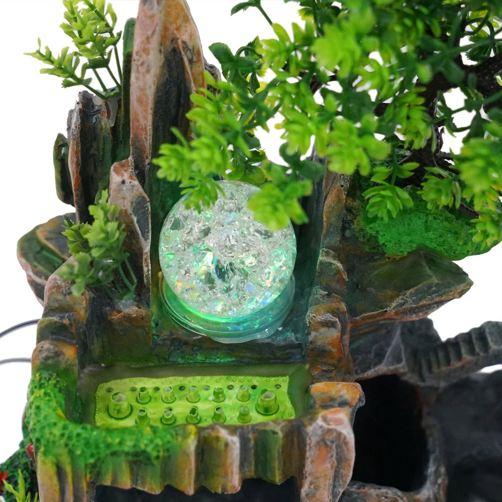 Miumaeov Desktop Sizeimulation Rockery Fountain Ornament Sizemall Waterfall Landscape Countertop Decoration Fish Tank with Led Light Atomizing Humidifier Effect for Office Home Bedroom