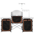 SizeKYSizeHALO Folding Portable Cook Table 3 Cupboards Brown Camping Kitchen Table