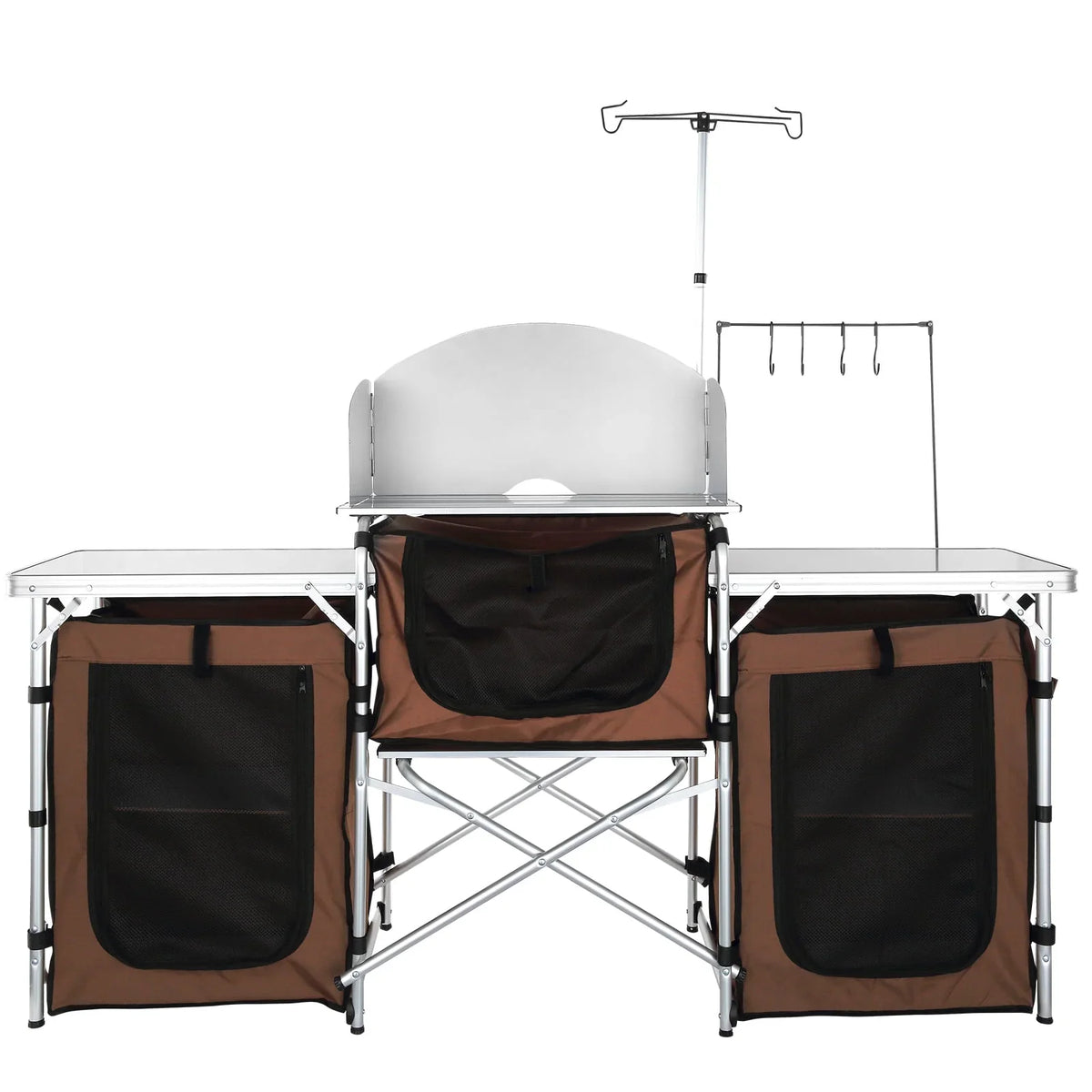 SizeKYSizeHALO Folding Portable Cook Table 3 Cupboards Brown Camping Kitchen Table