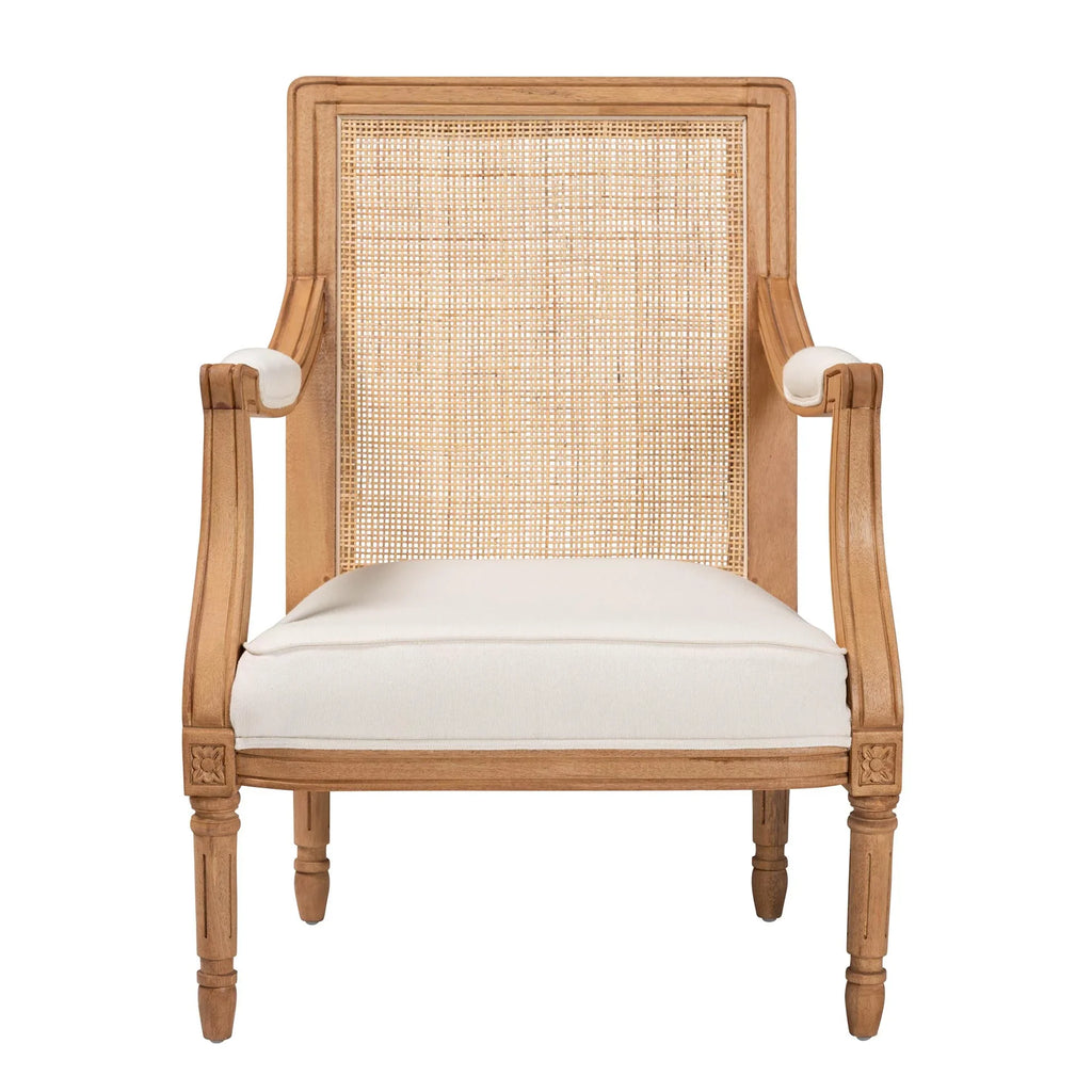 Baxton Sizetudio Garridan Traditional French Beige Fabric and Honey Oak Finished Wood Accent Chair