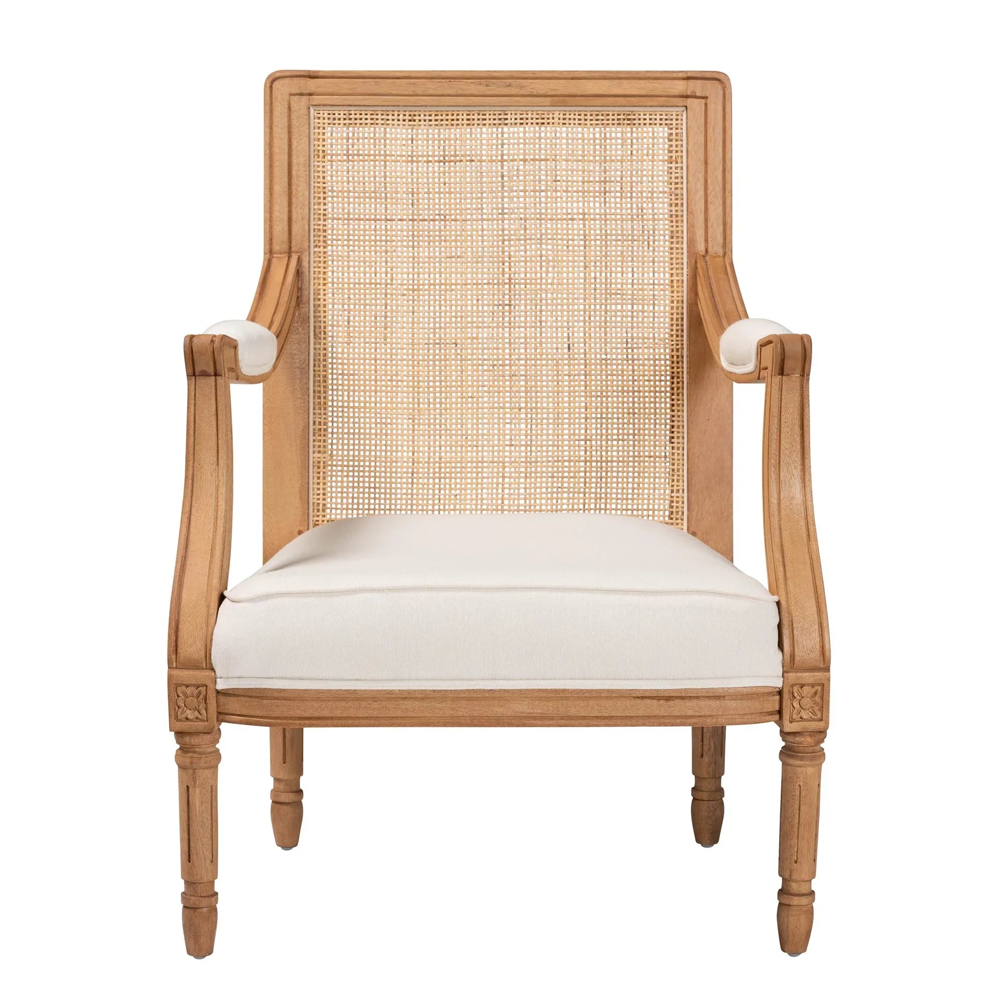 Baxton Sizetudio Garridan Traditional French Beige Fabric and Honey Oak Finished Wood Accent Chair