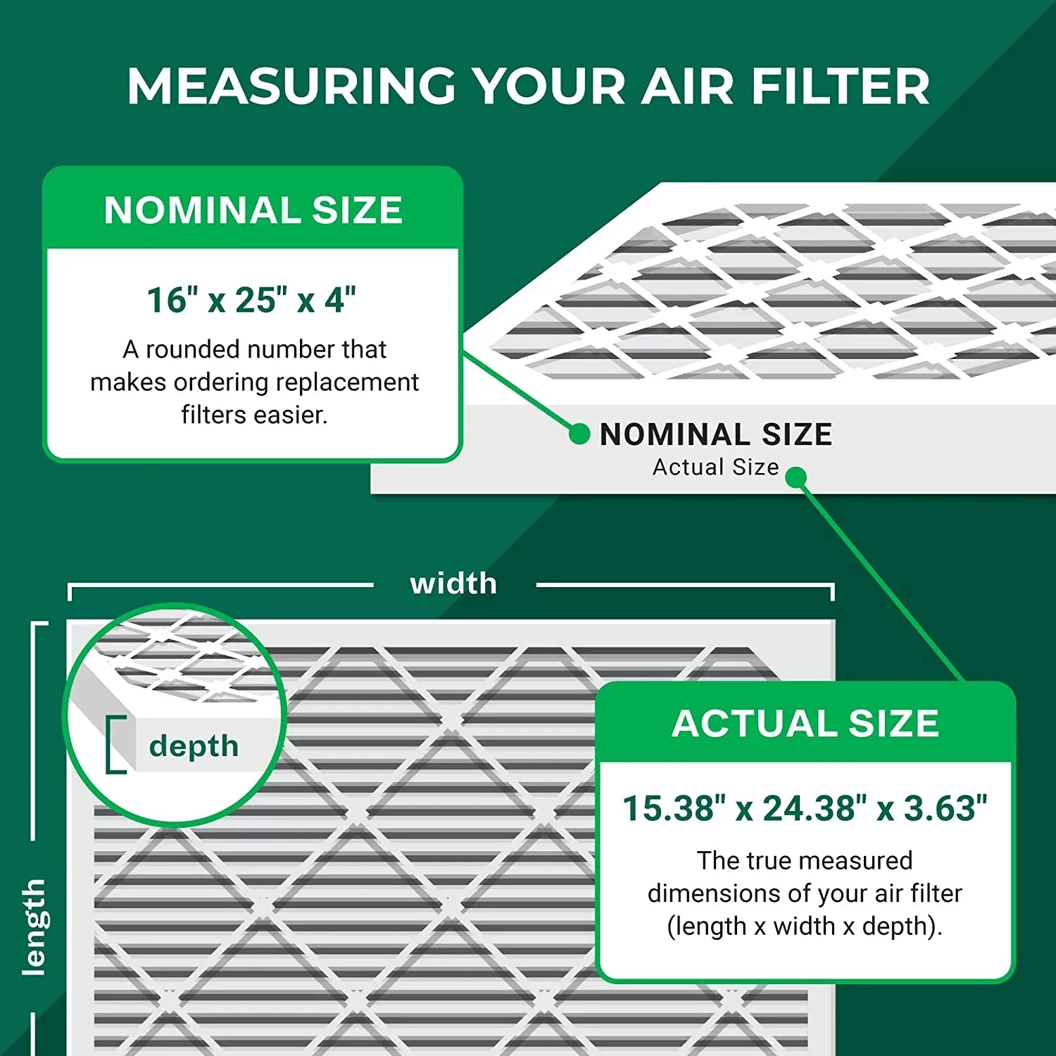 Filterbuy 16x25x4 MERV 8 Pleated HVAC AC Furnace Air Filters (6-Pack)