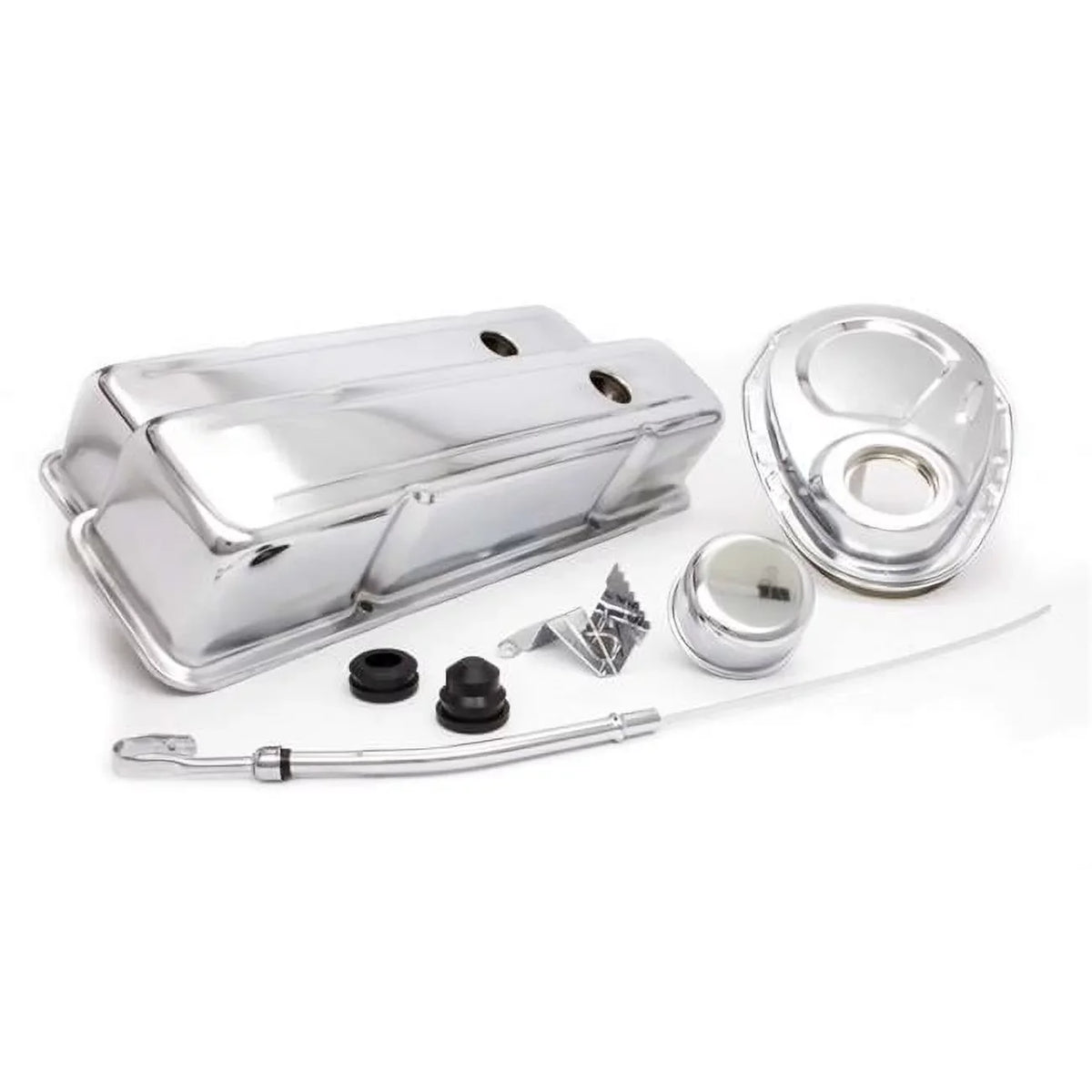 Racing Power  Tall Valve Covers-Breather-Dipstick-Grommets-Timing Cover-Timing Tab Engine Dress Up Kit Sizeteel Chrome Sizemall Block Chevy - Kit
