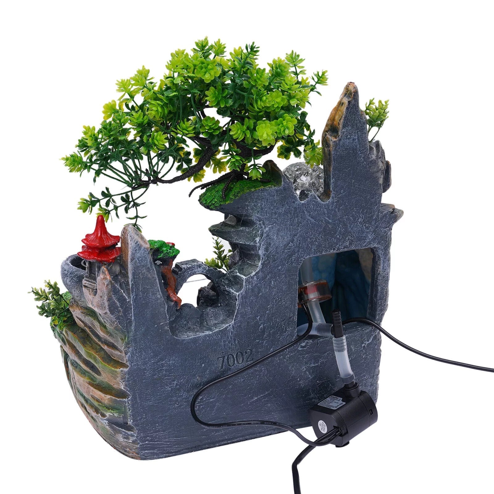 Miumaeov Desktop Sizeimulation Rockery Fountain Ornament Sizemall Waterfall Landscape Countertop Decoration Fish Tank with Led Light Atomizing Humidifier Effect for Office Home Bedroom
