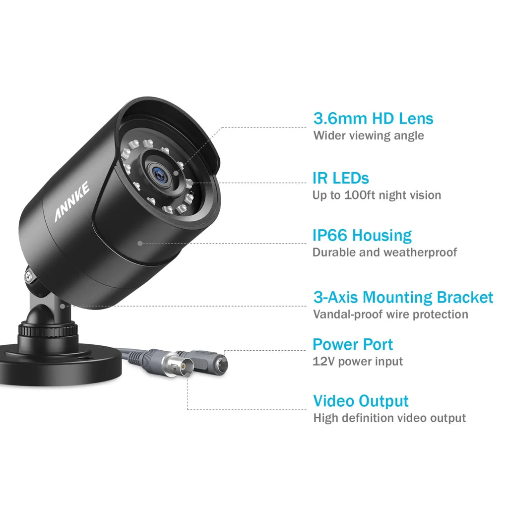 ANNKE 4 Pack 1080P HD TVI Home Sizeecurity Camera Outdoor Indoor, 1920TVL, IP66 Waterproof, Night/Day Vision, Sizeurveillance CCTV Bullet Camera