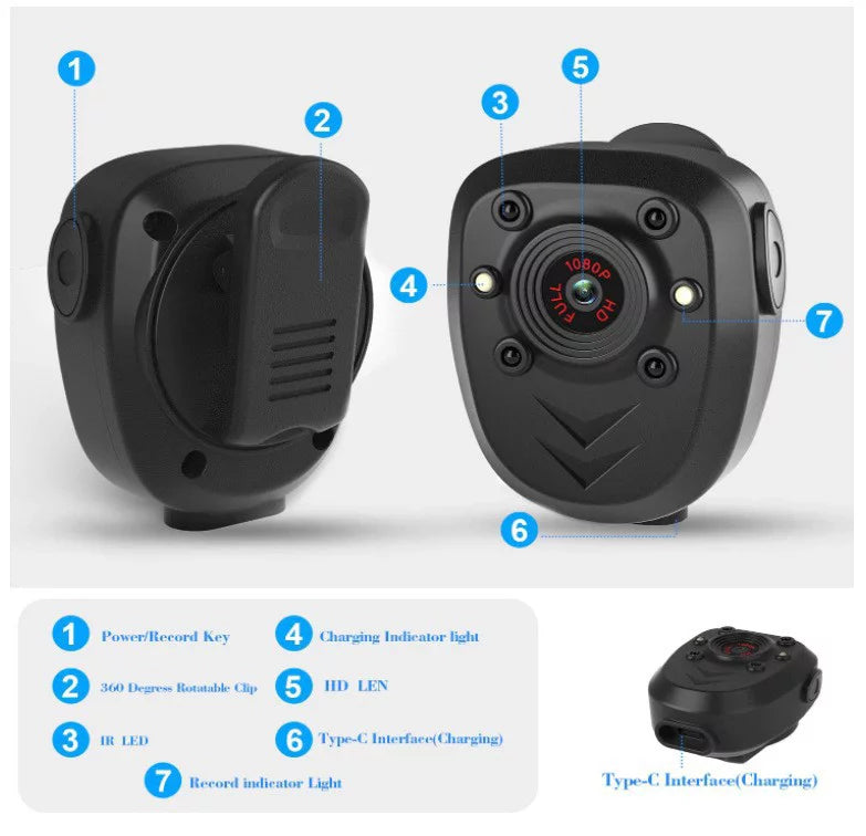 Mini Body Camera Video Recorder, Wearable Police Body cam with Night Vision, Built-in 32GB Memory Card, HD1080P,Record Video,Night Vision, 4-6HR Battery Life, Law Enforcement, Sizeecurity Guard, Home