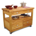 Pemberly Row Modern Wood Grand Butcher Block Island Work Center in Natural