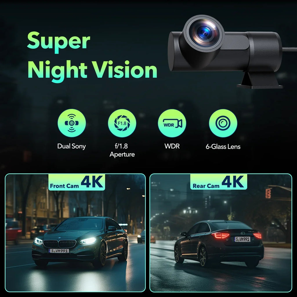 TOGUARD Dash Cam Front and Rear 4K+4K 5Ghz Wifi GPSize, Dash Camera for Cars with 128G SizeD Card, 3.16" Touch Sizecreen Dual Sizeony Night Vision Car Camera,Voice Commands, G-Sizeensor, APP