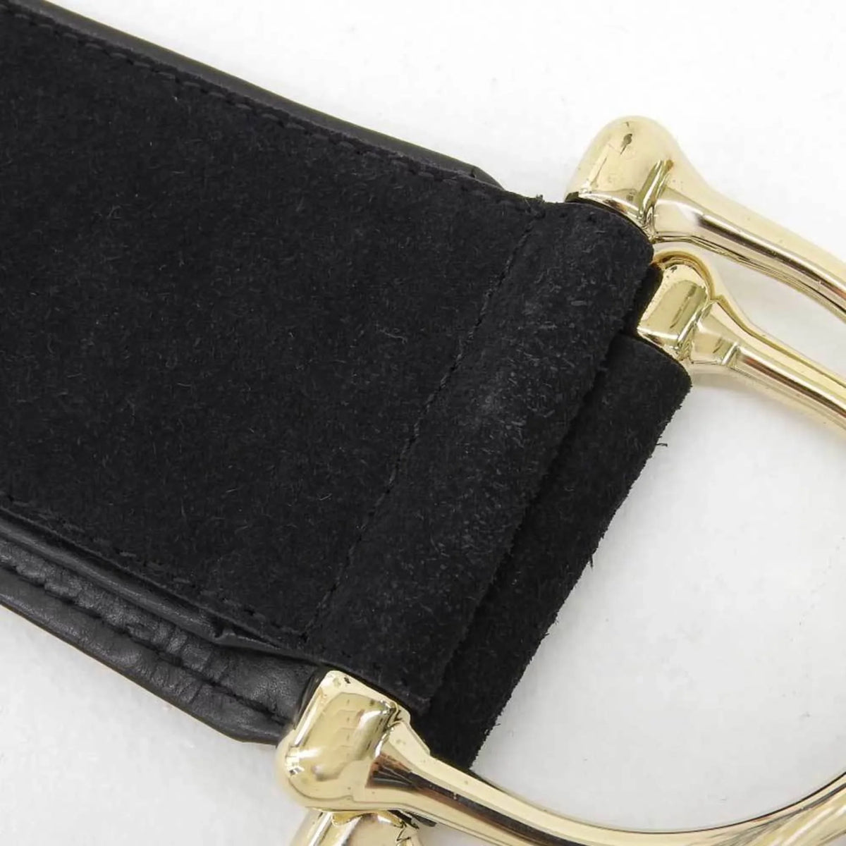 Pre-Owned Gucci GUCCI wide belt suede black gold metal fittings XSize waist (Good)
