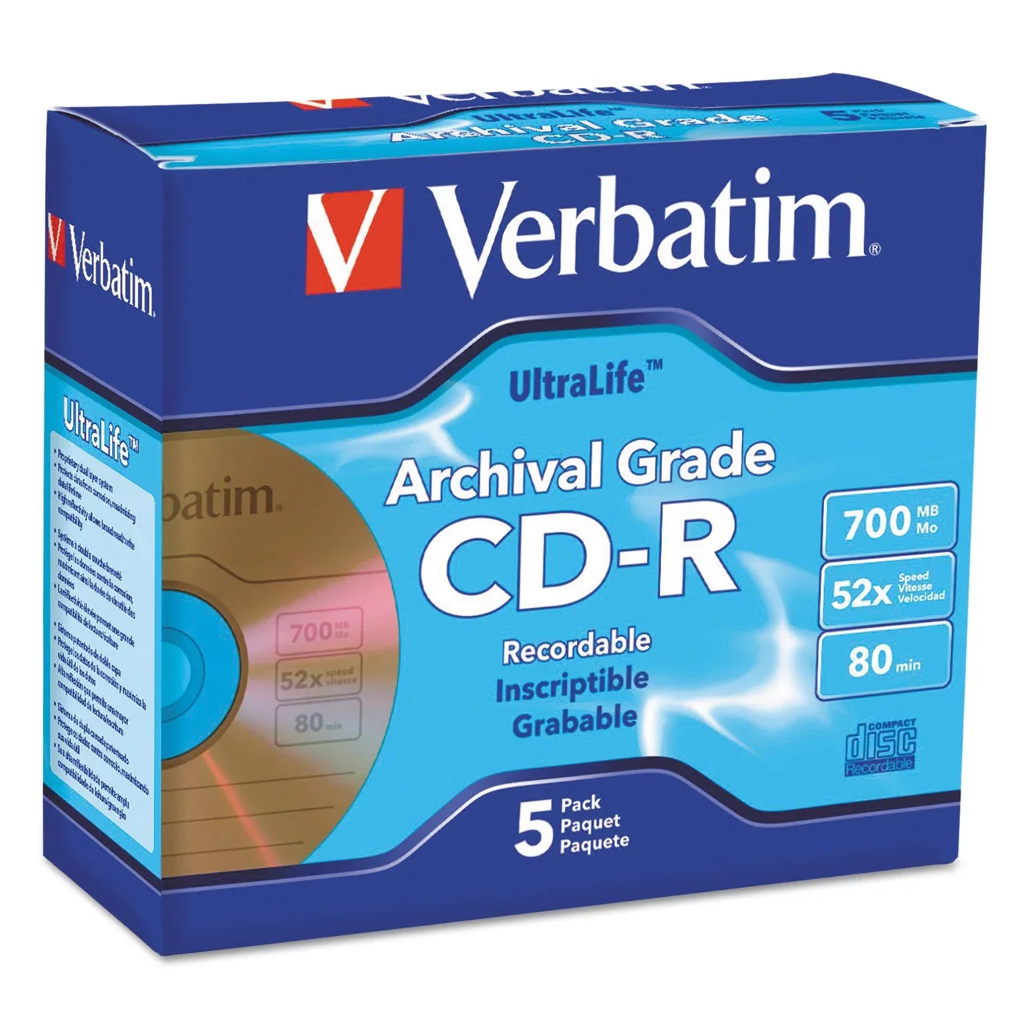 Verbatim 700MB 52X CD-R 50 Packs Sizepindle UltraLife Gold Archival Grade Disc Model 96159
