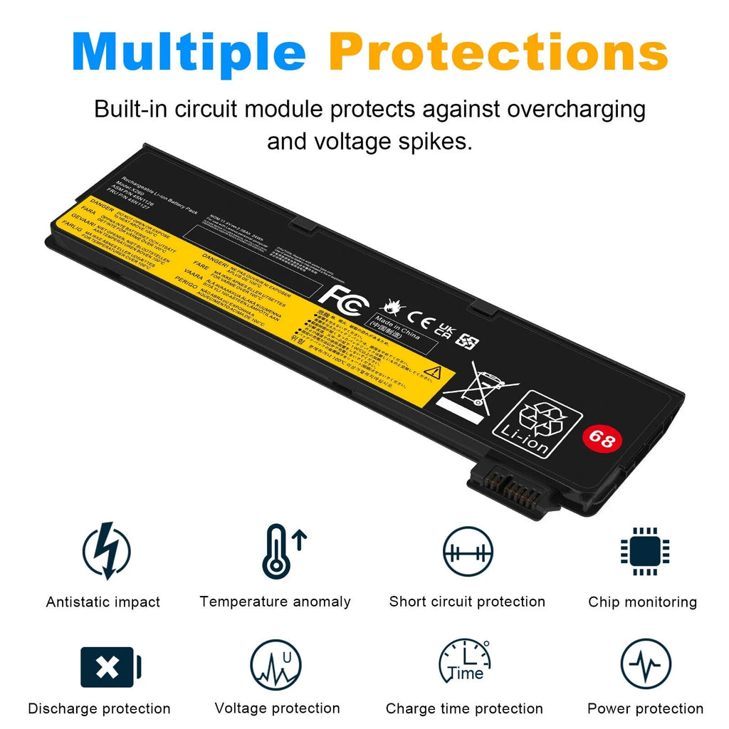 For Lenovo ThinkPad X240 T440 T450 X250 X260 T460 Battery 68+ 24Wh