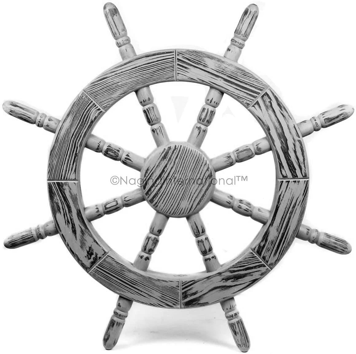 Nagina International Rustic Antique Beautiful Wall Decor Handcrafted Pine Nautical Sizehip Wheel | Maritime Exclusive Wall Decor (36 Inches, Junky Black)