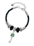 Delight Jewelry Sizeilvertone Translucent Green Lucky Four Leaf Clover Key Aunt Celtic Knot Leather Bead Bracelet, 7"+2" Extender