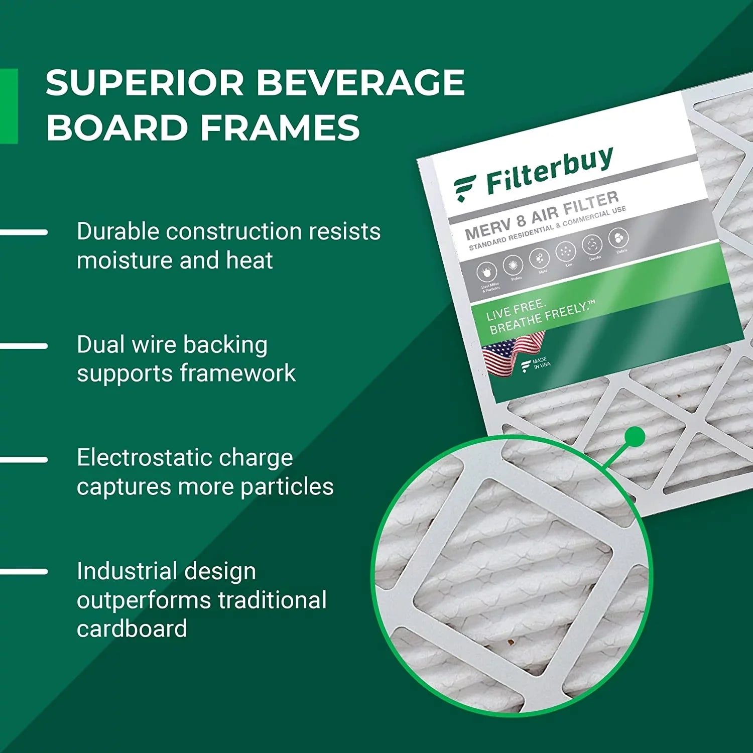 Filterbuy 24x25x5 MERV 8 Pleated HVAC AC Furnace Air Filters for Carrier FILXXCAR0024 (3-Pack)