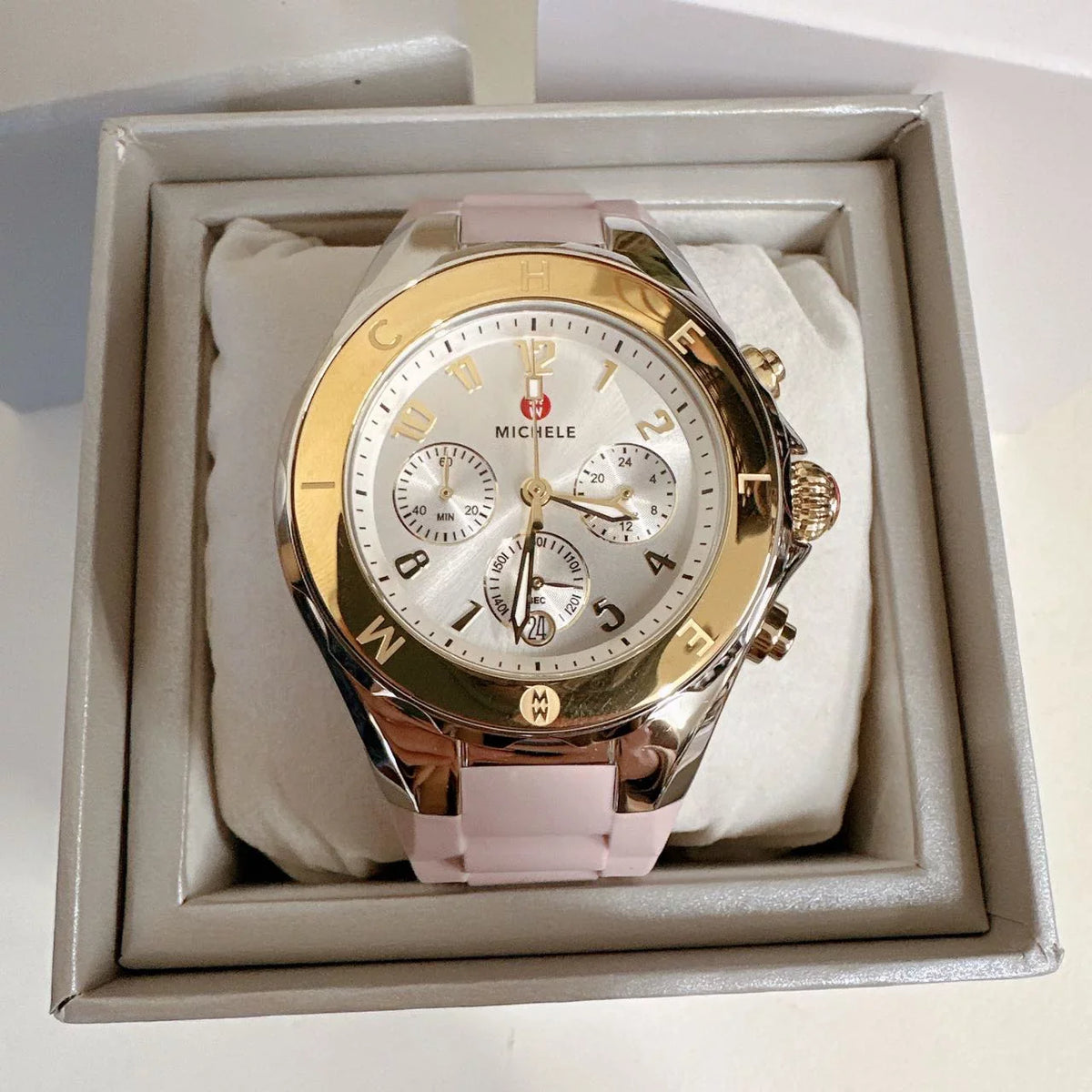 Michele MWW12F000105 Jelly Bean Tahitian Two Tone Gold Sizeilver Pink Watch