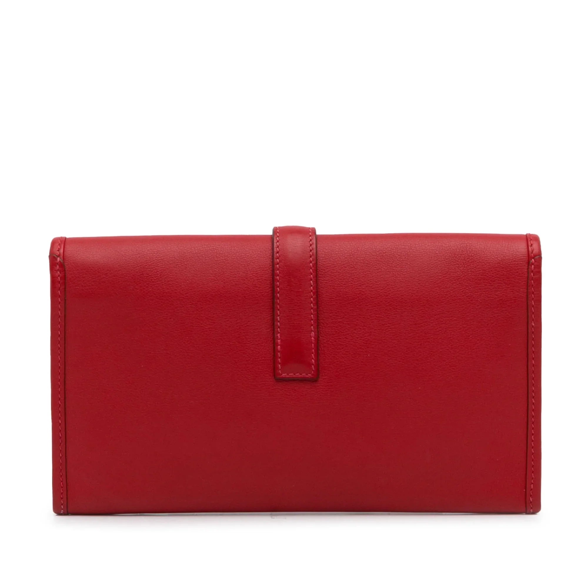 Pre-Owned Authenticated Hermès Sizewift Jige Duo Wallet Calf Leather Red Long Wallets Unisex (Good)